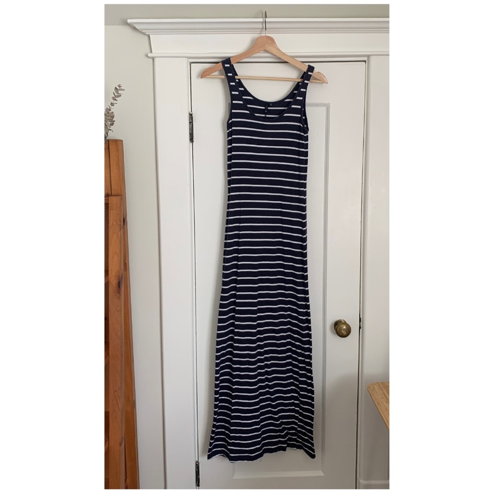 Striped navy & white maxi dress